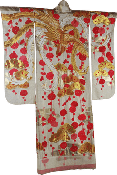 Elegant Kimono with Floral and Golden Accents PNG