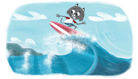 Surfing Fun with Sporty Cat PNG