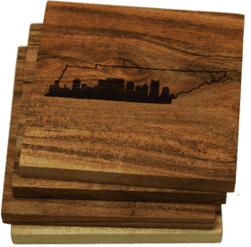 Tennessee City Skyline Carved Coaster Set PNG