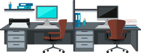 Modern Office Desk Setup with Dual Workstations PNG