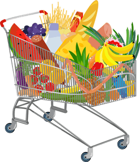 Colorful Grocery Cart of Fresh Finds PNG