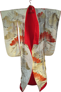 Elegant Floral Kimono with Vibrant Red Lining PNG