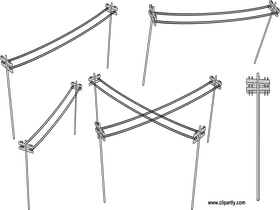 Array of Utility Poles in Urban Landscape PNG