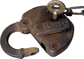 Vintage Metal Lock and Key Apparatus PNG