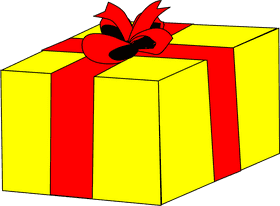 Bright Yellow Gift Box with Red Ribbon PNG