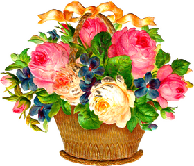 Delicate Floral Basket of Blossoming Flowers PNG
