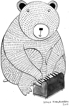 Bear Playing Piano Keys in Whimsical Style PNG