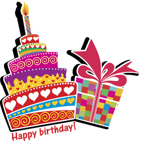 Colorful Birthday Celebration with Cake and Gifts PNG