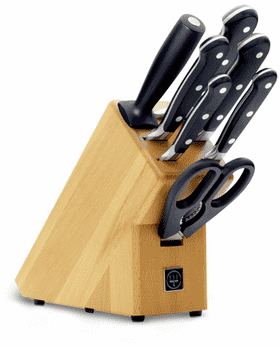 Elegant Bamboo Knife Block Set with Scissors PNG