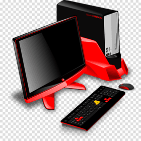 Stylish Computer Part Setup with Monitor and Keyboard PNG