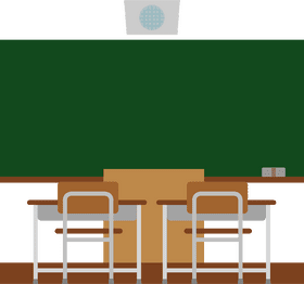 School Classroom with Empty Desks PNG
