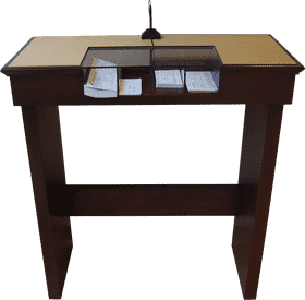 Modern Office Desk with Note Storage Compartments PNG