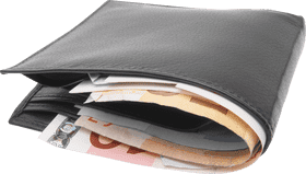 Sleek Black Wallet with Cash and Cards PNG