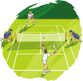 Dynamic Tennis Doubles Match in Action PNG