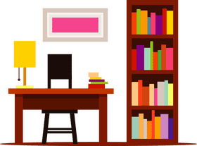 Cozy Library Interior with Vibrant Shelves PNG
