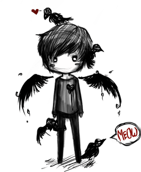 Emo Heart with Crows and a Cat's Meow PNG
