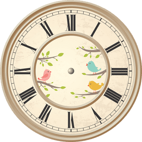 Whimsical Clock with Birds and Branches PNG