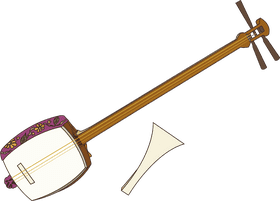 Traditional Japanese Musical Instrument with Strings PNG