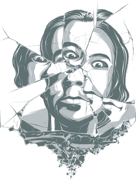 Reflections of Fear in Broken Glass PNG