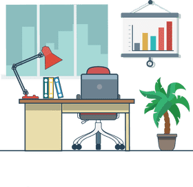 Stylish Office Desk Setup with Plants and Charts PNG