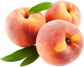 Juicy Peach Fruit Trio with Green Leaves PNG