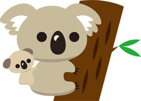 Koala Bear Mother and Baby Climbing Tree PNG