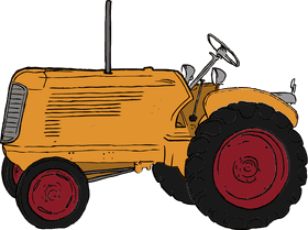 Classic Farm Tractor in Vibrant Orange and Red PNG