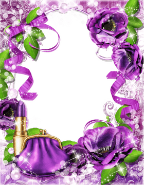 Elegant Purple Picture Frame with Floral Accents PNG