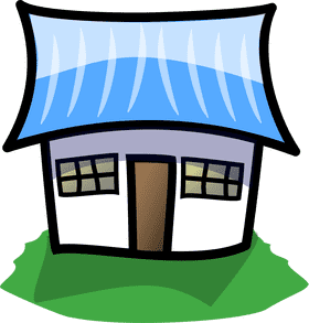 Charming Blue Roof House on Green Lawn PNG