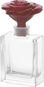 Elegant Rose Perfume Bottle with Floral Top PNG