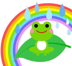 Cheerful Frog Under a Colorful Rain PNG