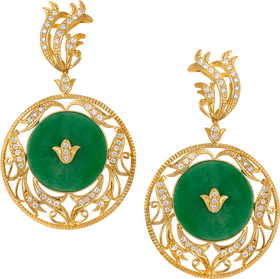 Elegantly Crafted Emerald and Gold Earrings PNG