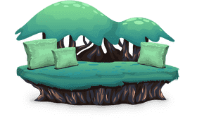 Whimsical Forest Lounge with Cozy Green Cushions PNG