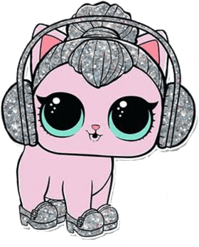 LOL Surprise Glittery Cat with Headphones PNG