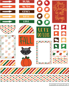 Fall-Themed Day Planner Decor and Stickers PNG