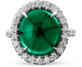 Elegant Emerald Gemstone Ring with Diamond Halo PNG