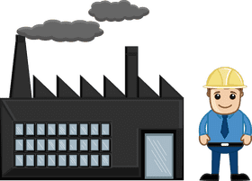Modern Industrial Factory with Safety Personnel PNG