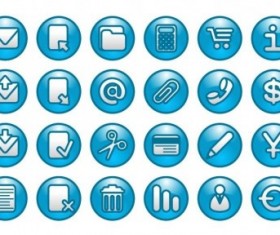 Round blue web buttons icon set vector