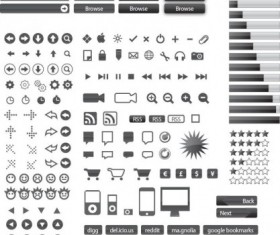 Black web buttons with icons creative design vector