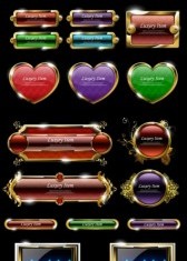 Glass textured golden web buttons vector set