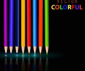 Colorful pencil with black background vector 02
