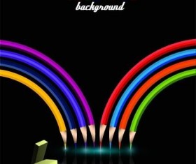 Colorful pencil with black background vector 01