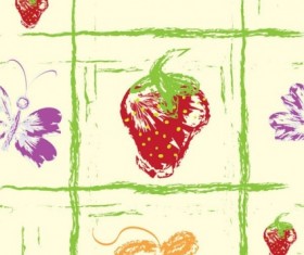 Hand drawn fruit with butterfly seamless pattern vector 05