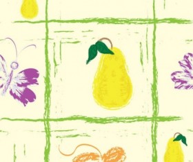 Hand drawn fruit with butterfly seamless pattern vector 04