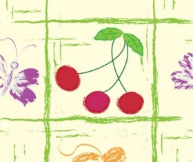 Hand drawn fruit with butterfly seamless pattern vector 03