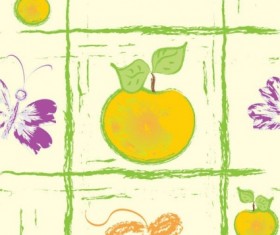 Hand drawn fruit with butterfly seamless pattern vector 02