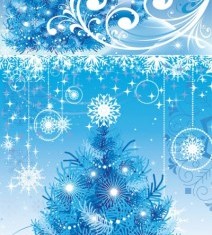 Blue christmas tree with ornaments background vector