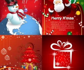 Red christmas ornaments cards vector set