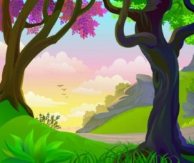 Cartoon natural landscape vectors material