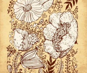 Retro flowers hand drawing vector art
